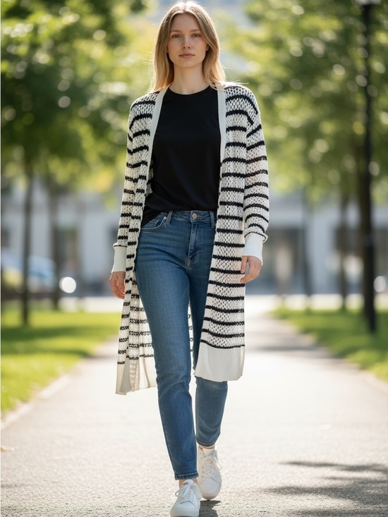 Nine West Tops - Nine West Black & White Crochet Open Cardigan